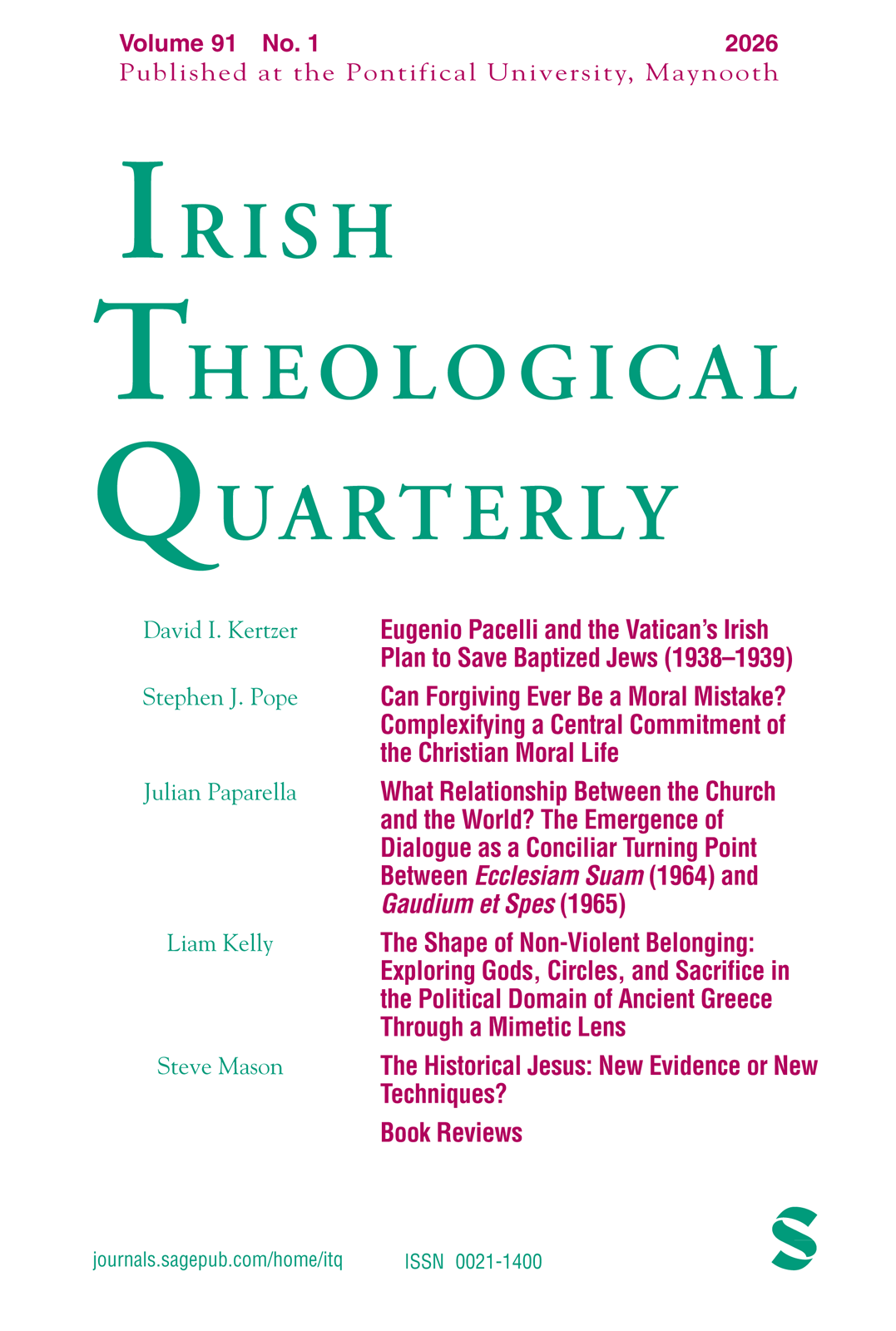 Irish Theological Quarterly journal cover