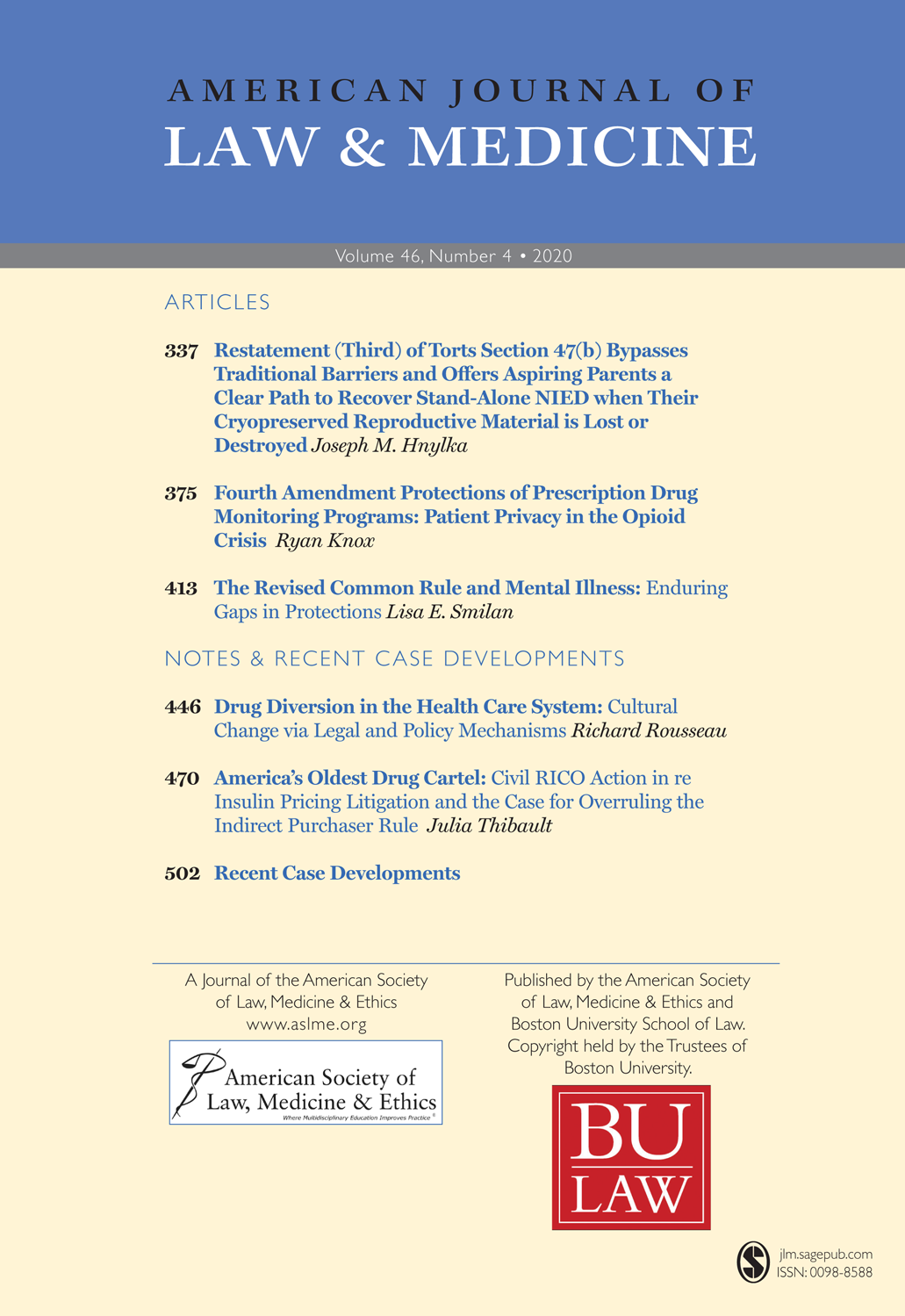 American Journal of Law & Medicine journal cover