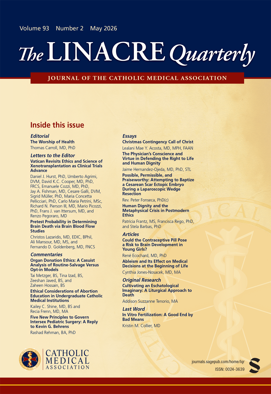 The Linacre Quarterly journal cover