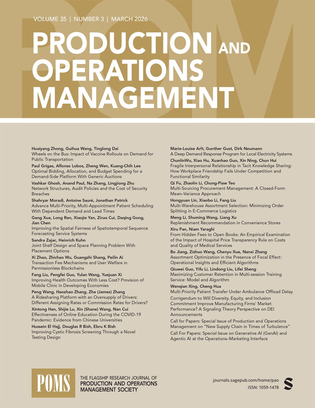 Production and Operations Management journal cover