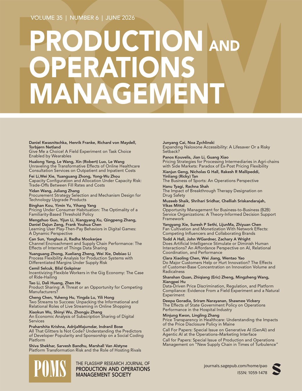Production and Operations Management journal cover
