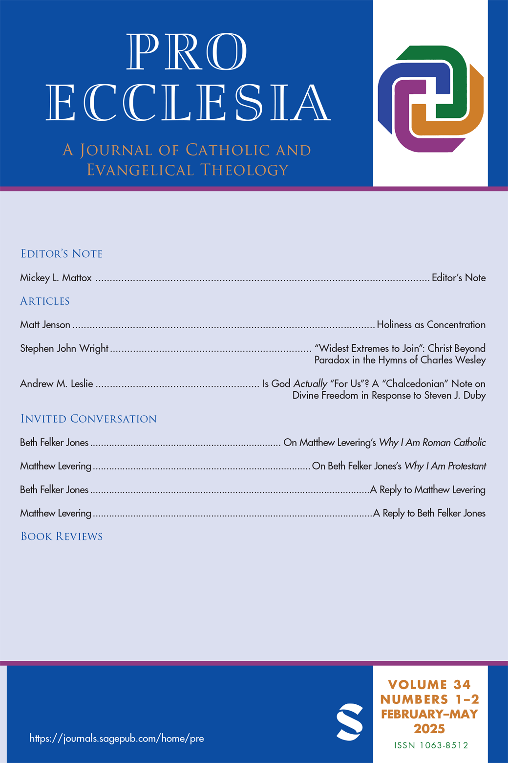 Pro Ecclesia: A Journal of Catholic and Evangelical Theology journal cover